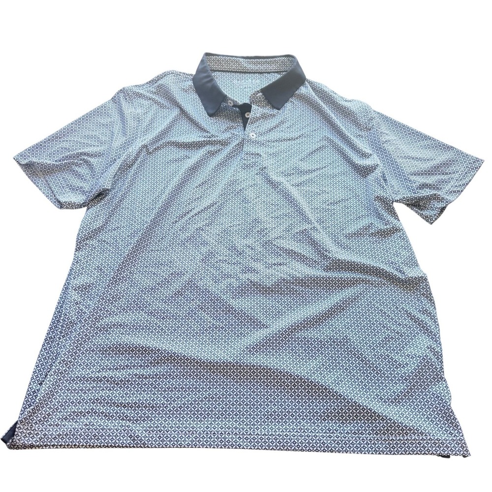 Maelreg Mens Geometric Performance Golf‎ Polo XL Navy Blue Shirt Fathers Day